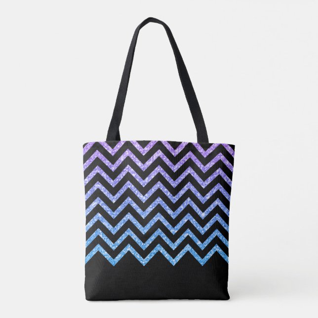 Purple Blue And Black Glitter Modern Chevron Tote Bag (Back)