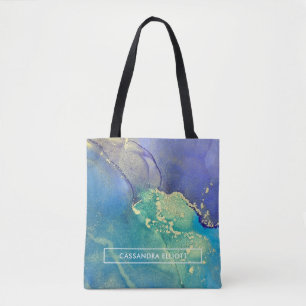 Purple Blue and Gold Abstract Art Tote Bag