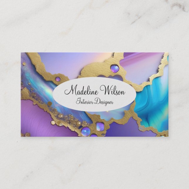 Purple, Blue, and Gold Background Business Card (Front)