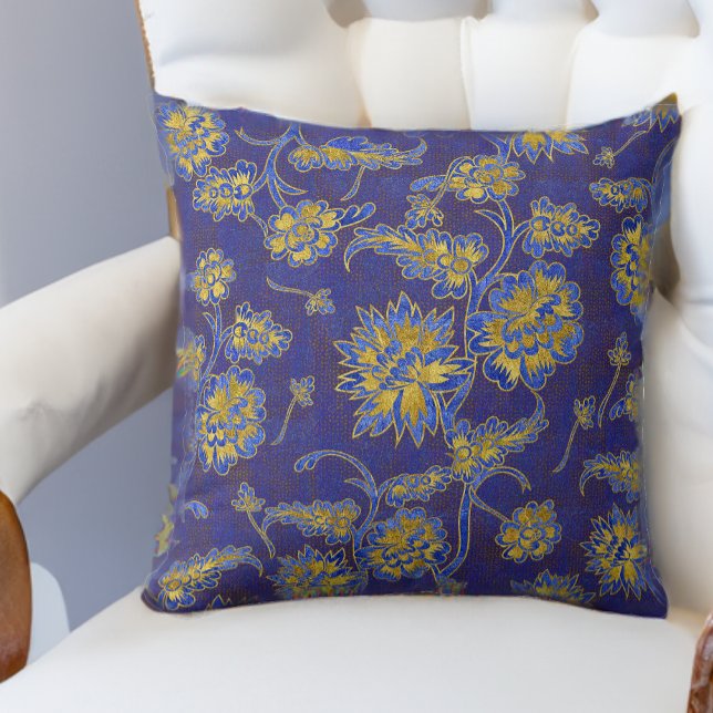 Purple Blue and Gold Floral Chintz Cushion (Creator Uploaded)