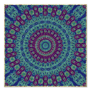 Purple, Blue and Green Mandala Photo Print