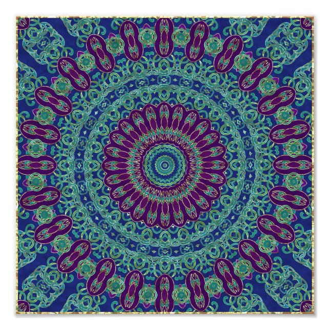 Purple, Blue and Green Mandala Photo Print (Front)