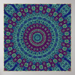 Purple, Blue and Green Mandala Poster