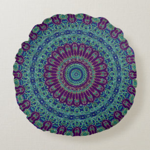 Purple, Blue and Green Mandala Round Cushion