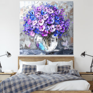 Purple Blue and Grey Floral Art Prints