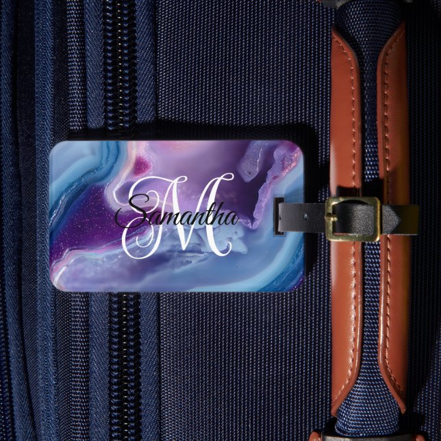 Purple Blue and Lavender Agate Geode Luggage Tag (Front Insitu 4)