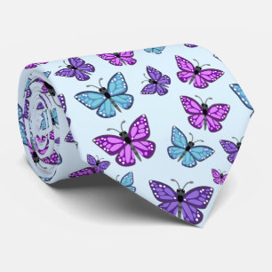 Purple, Blue, and Pink Butterfly Pattern Tie