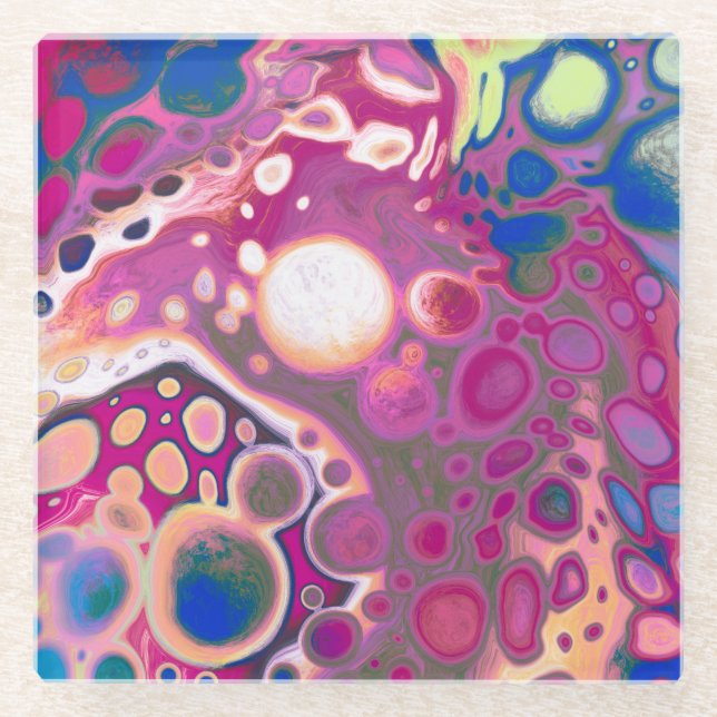 Purple, blue and pink Digital Modern Abstract   Glass Coaster (Front)