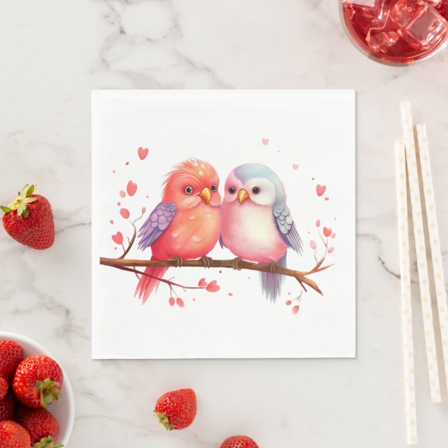 Purple, Blue and Pink Lovebirds  Napkin (Insitu)