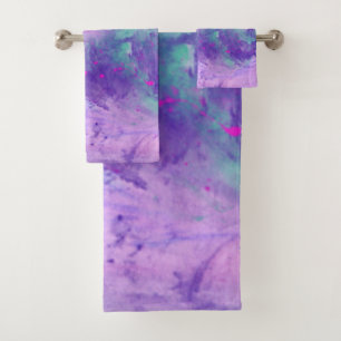 Purple Blue and Pink Paint Pattern Bath Towel Set