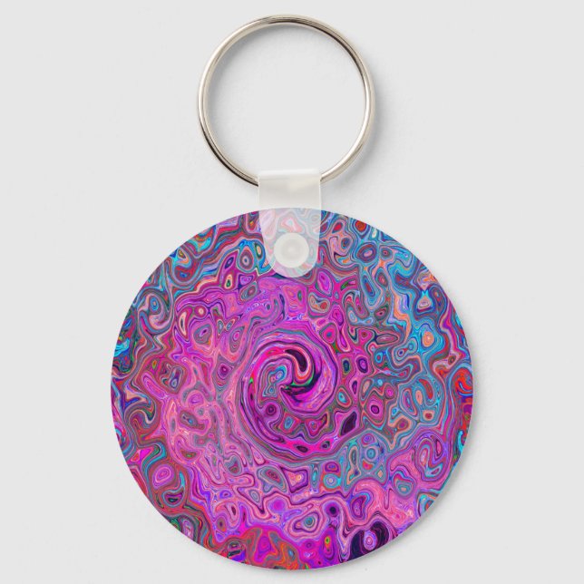 Purple, Blue and Red Abstract Retro Swirl Key Ring (Front)