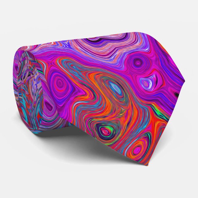 Purple, Blue and Red Abstract Retro Swirl Tie (Rolled)