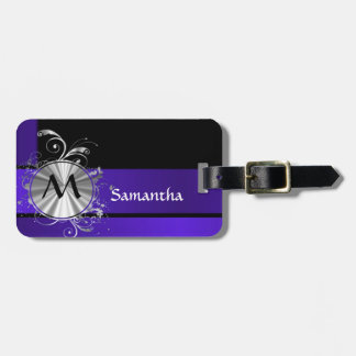 Purple blue and silver monogram luggage tag