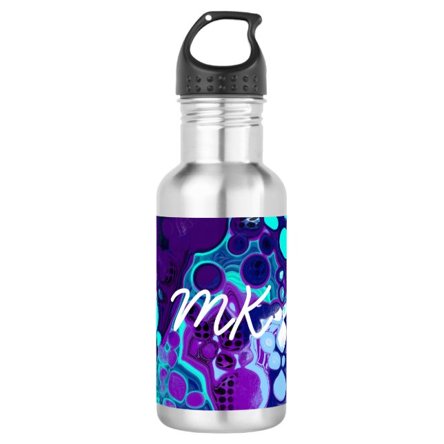Purple, Blue and Teal Abstract Fluid Art   532 Ml Water Bottle (Front)