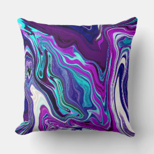 Purple, Blue and Teal Abstract Fluid Art Cushion