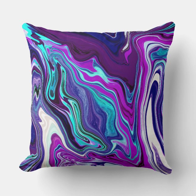 Purple, Blue and Teal Abstract Fluid Art   Cushion (Front)
