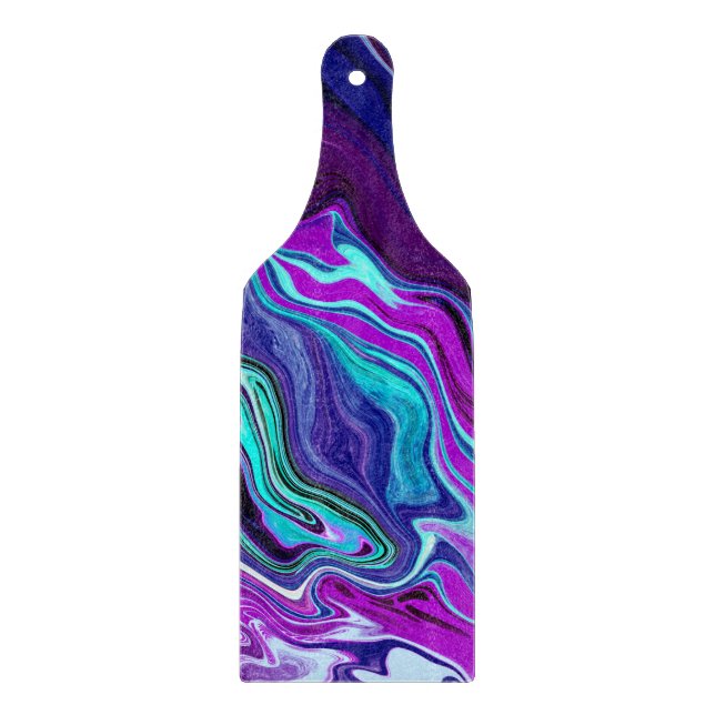 Purple, Blue and Teal Abstract Fluid Art Cutting Board (Front)