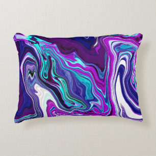Purple, Blue and Teal Abstract Fluid Art Decorative Cushion