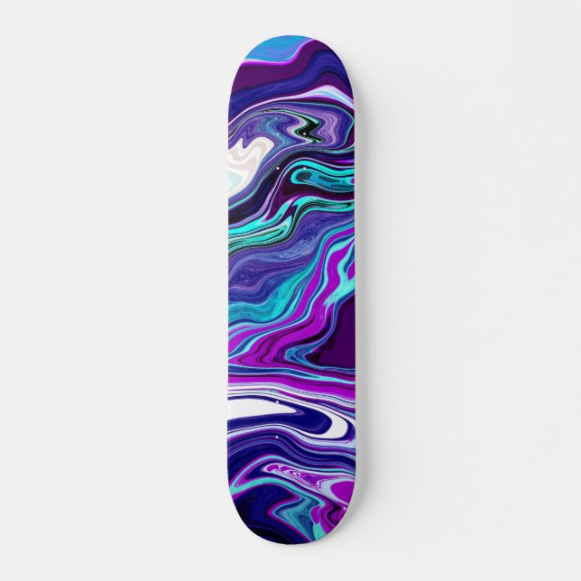 Purple, Blue and Teal Abstract Modern Art   Skateboard (Front)