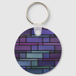 Purple, Blue, and Teal Stained Glass Window Key Ring