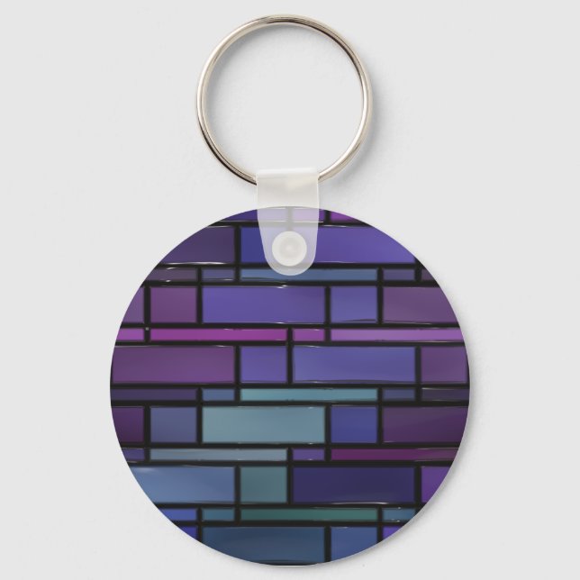 Purple, Blue, and Teal Stained Glass Window Key Ring (Front)