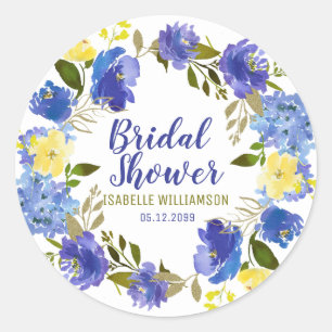 Purple, Blue and Yellow Floral Bridal Shower Classic Round Sticker
