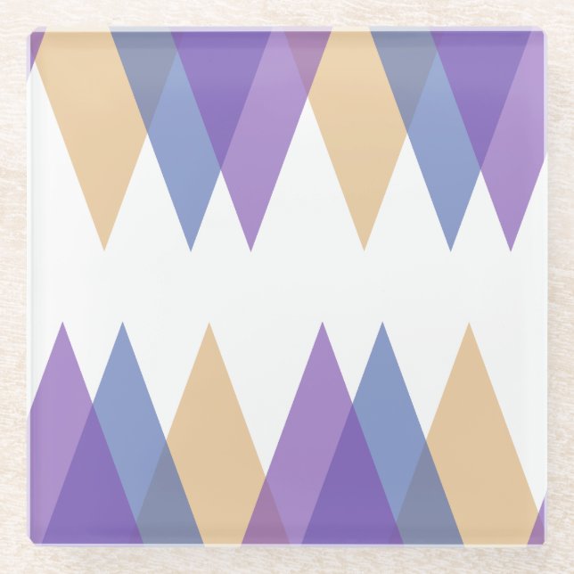 Purple, blue and yellow triangles glass coaster (Front)