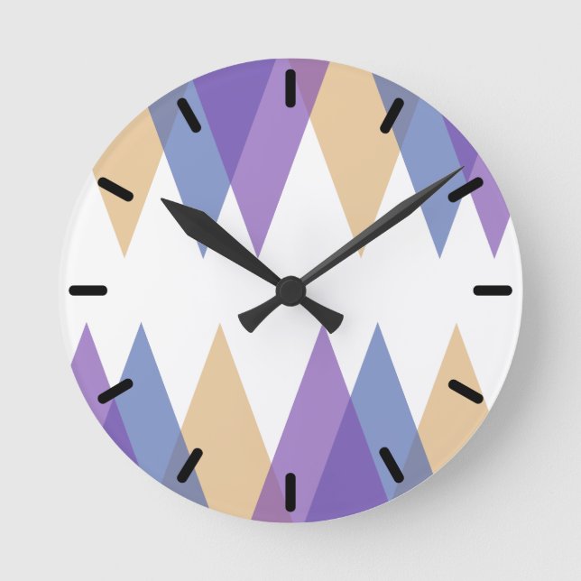 Purple, blue and yellow triangles round clock (Front)