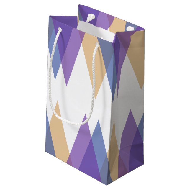 Purple, blue and yellow triangles small gift bag (Back Angled)