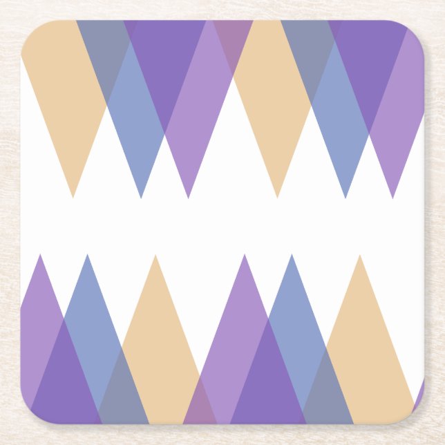 Purple, blue and yellow triangles square paper coaster (Front)