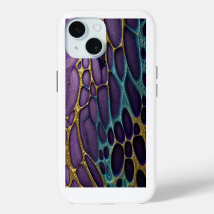 Purple, blue, aqua, and gold iPhone 15 case