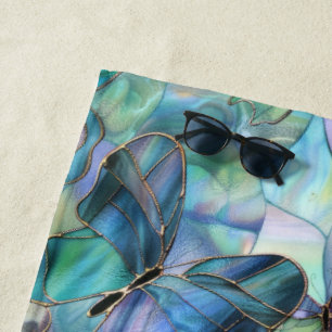 Purple Blue Aqua Butterflies Beach Towel