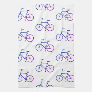Purple blue bicycles bikes pattern kitchen towel