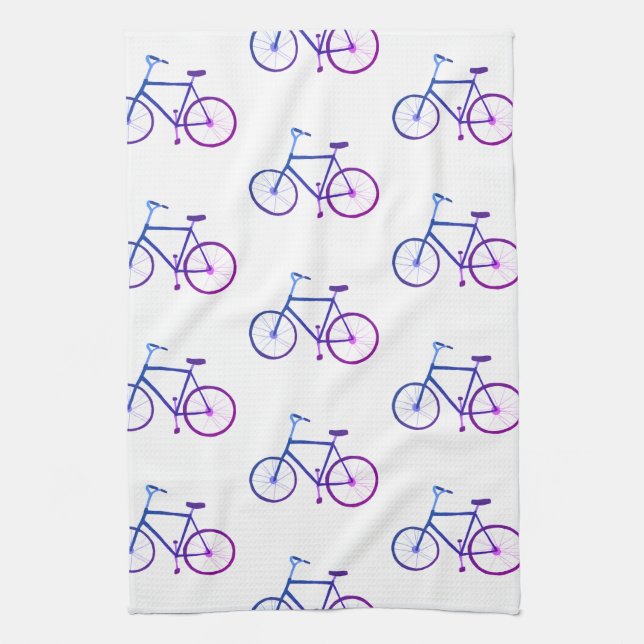 Purple blue bicycles bikes pattern kitchen towel (Vertical)