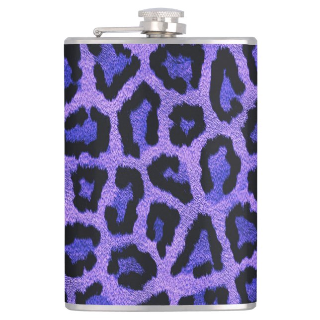 Purple Blue Black Leopard Animal Print Hip Flask (Front)