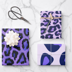 Purple Blue Black Leopard Animal Print Wrapping Paper Sheet
