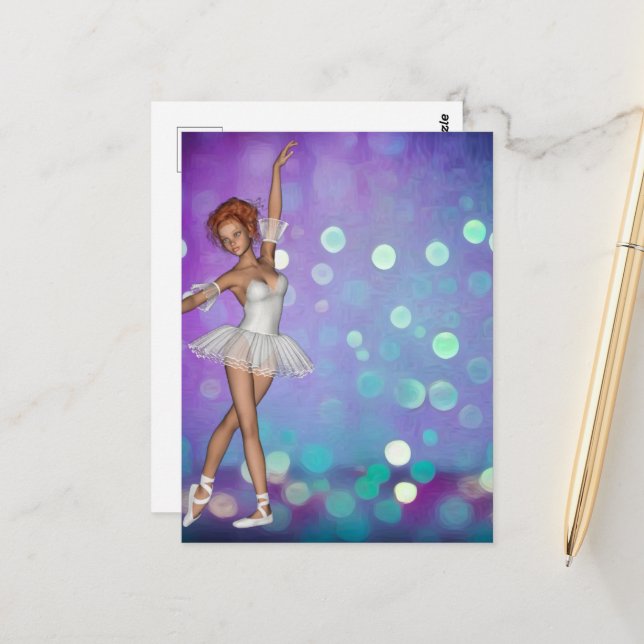 Purple & Blue Bokeh Background & Ballerina Postcard (Front/Back In Situ)