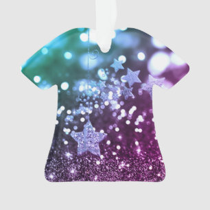 Purple & Blue Bokeh Faux Glitter & Stars Ornament
