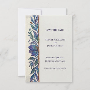 Purple Blue Botanical Save The Date Card