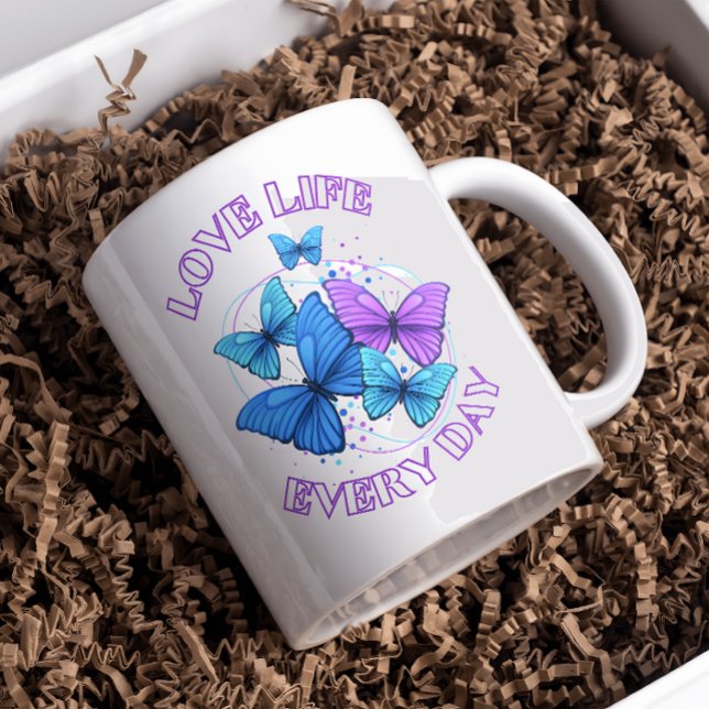 Purple Blue Bright Modern Flying Butterflies  Coffee Mug (Creator Uploaded)