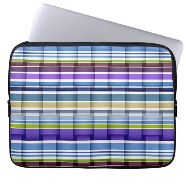 Purple blue brown retro stripes pattern laptop sleeve (Front)