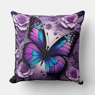 Purple Blue Butterfly Floral Cushion