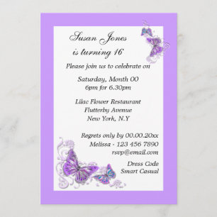 Purple blue butterfly floral PERSONALIZE Invitation