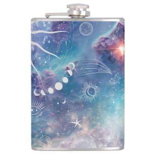 Purple Blue Celestial Pattern Hip Flask