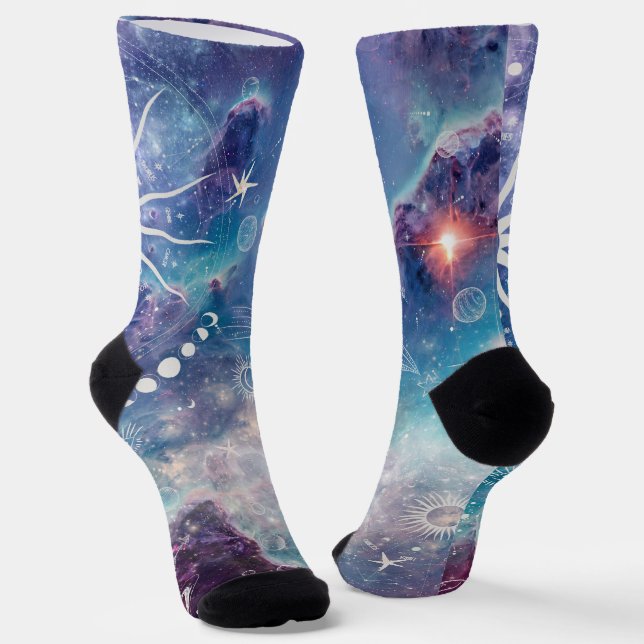 Purple Blue Celestial Pattern Socks (Angled)