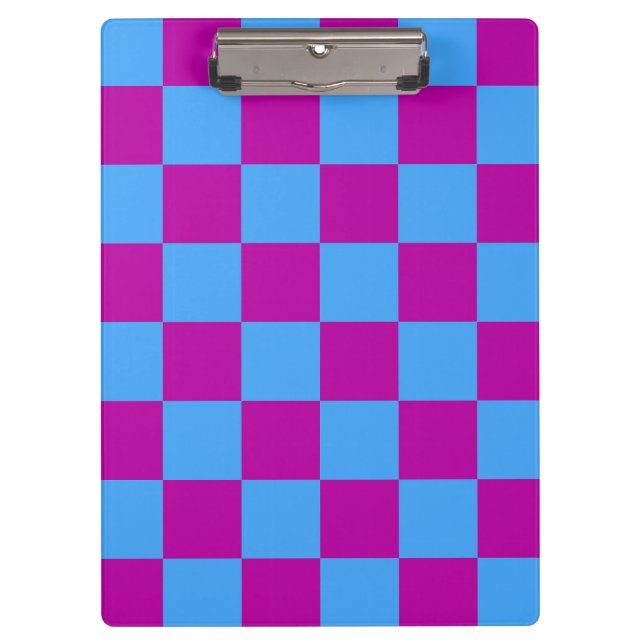 Purple Blue Chequered Check Pattern Clipboard (Front)