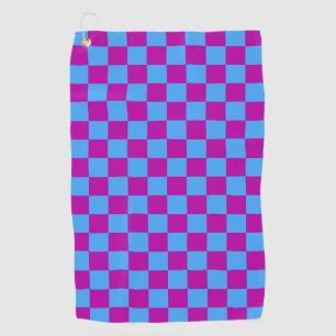 Purple Blue Chequered Check Pattern Golf Towel