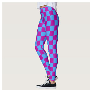 Purple Blue Chequered Check Pattern Leggings