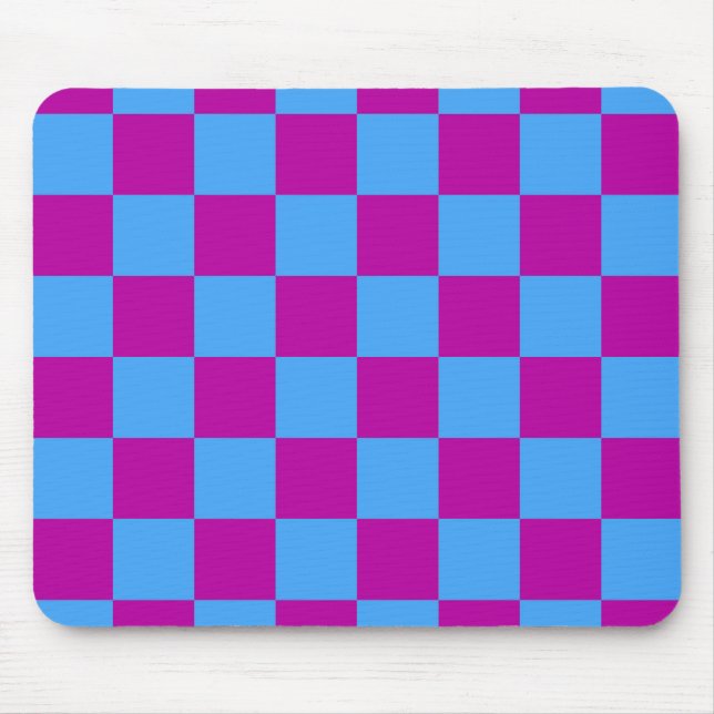 Purple Blue Chequered Check Pattern Mouse Mat (Front)