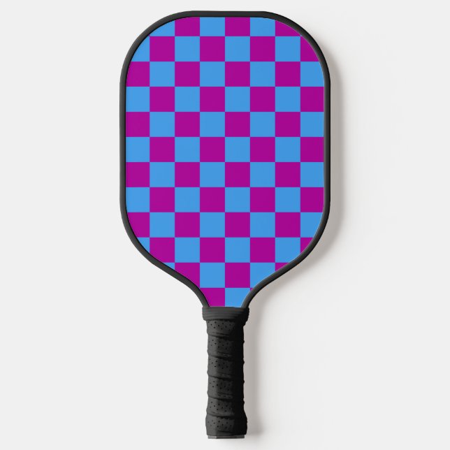 Purple Blue Chequered Check Pattern Pickleball Paddle (Front)